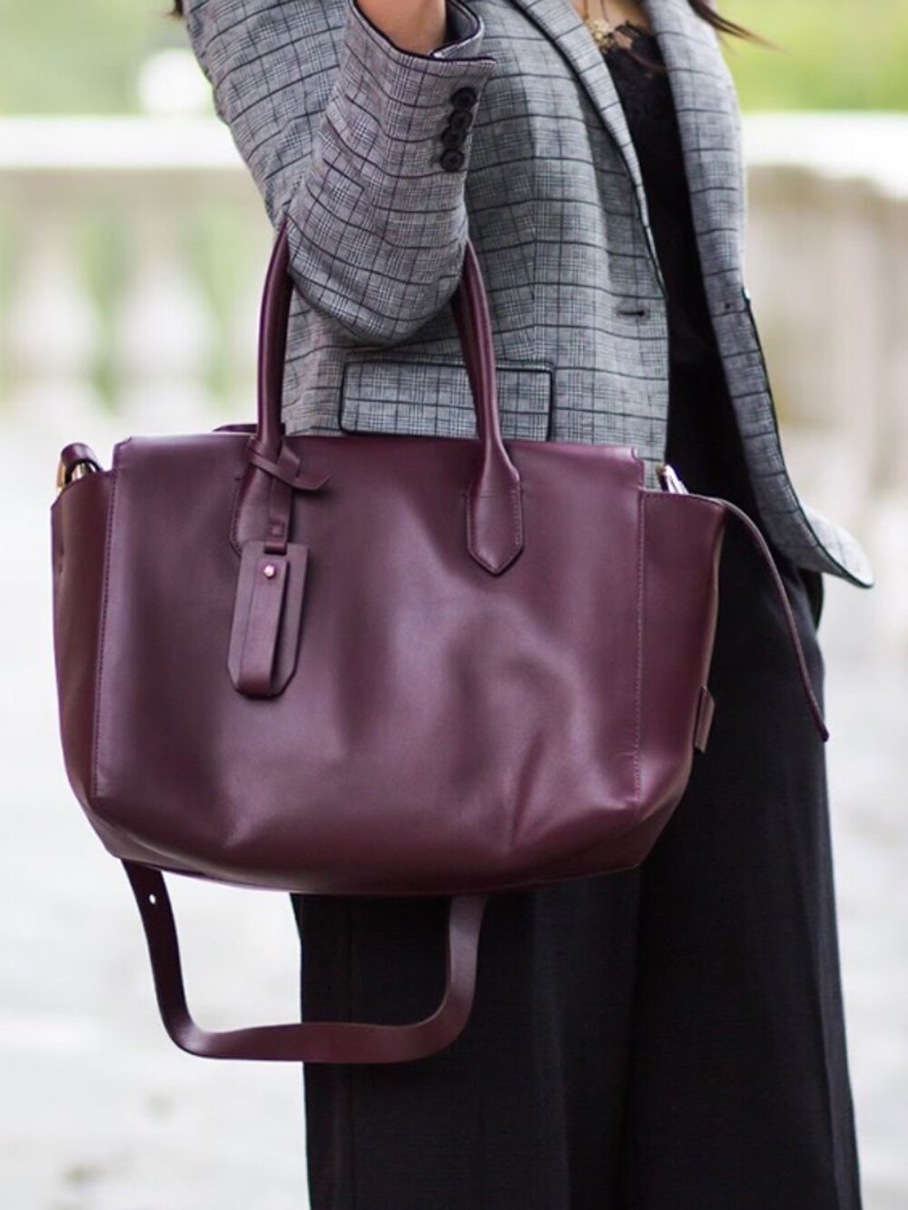 J. Crew NWT Harper Satchel Bag Oxblood Burgundy Top Handle Italian Leather - Picture 8 of 12